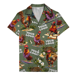 surfing roosters riding waves aloha hawaiian shirt with surfboards