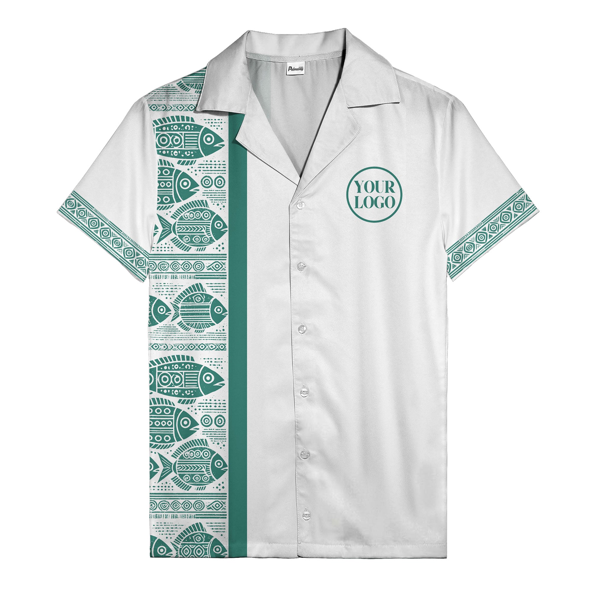 tribal fish & geometric border black white hawaiian shirt for men