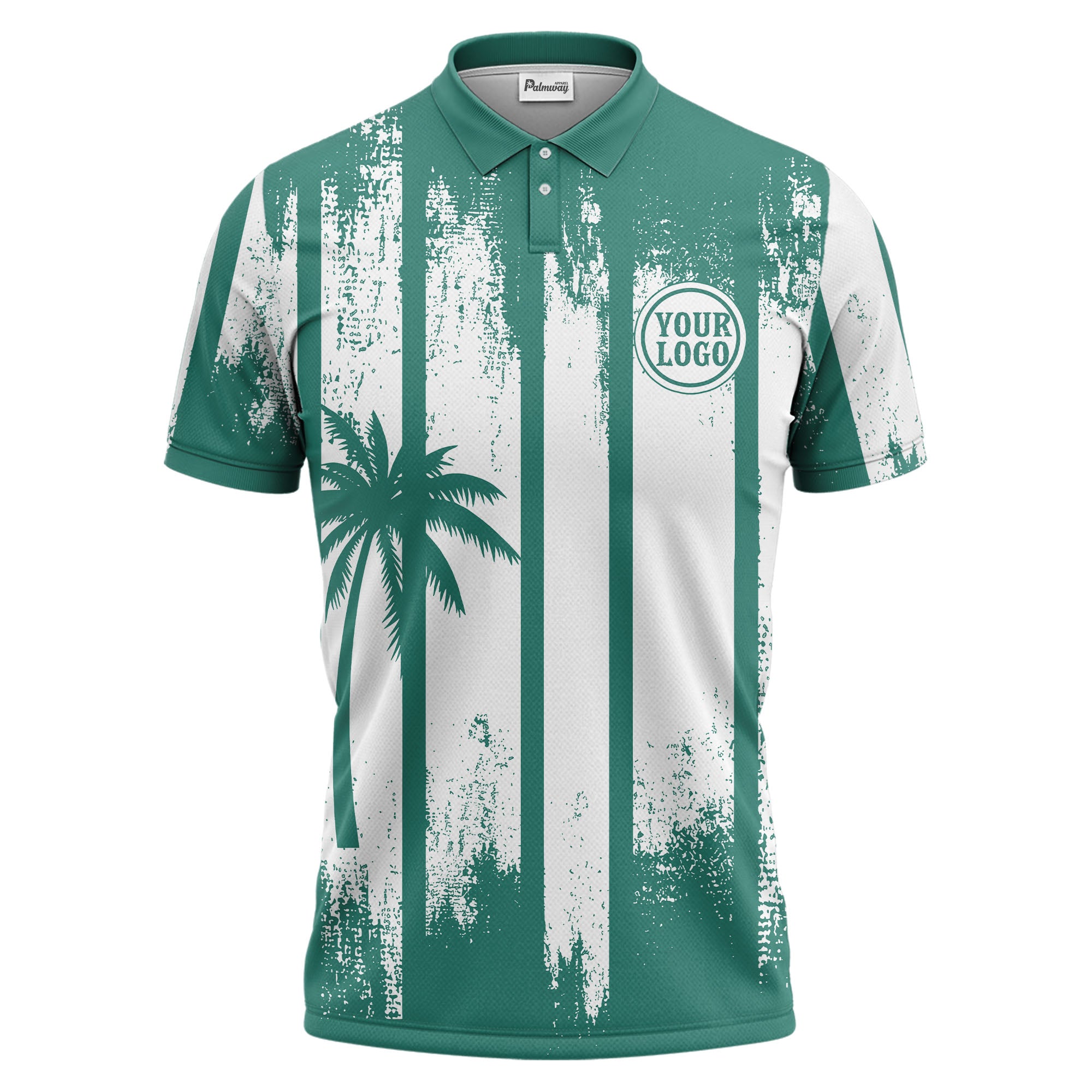 vertical striped palm trees grunge texture polo shirt for men