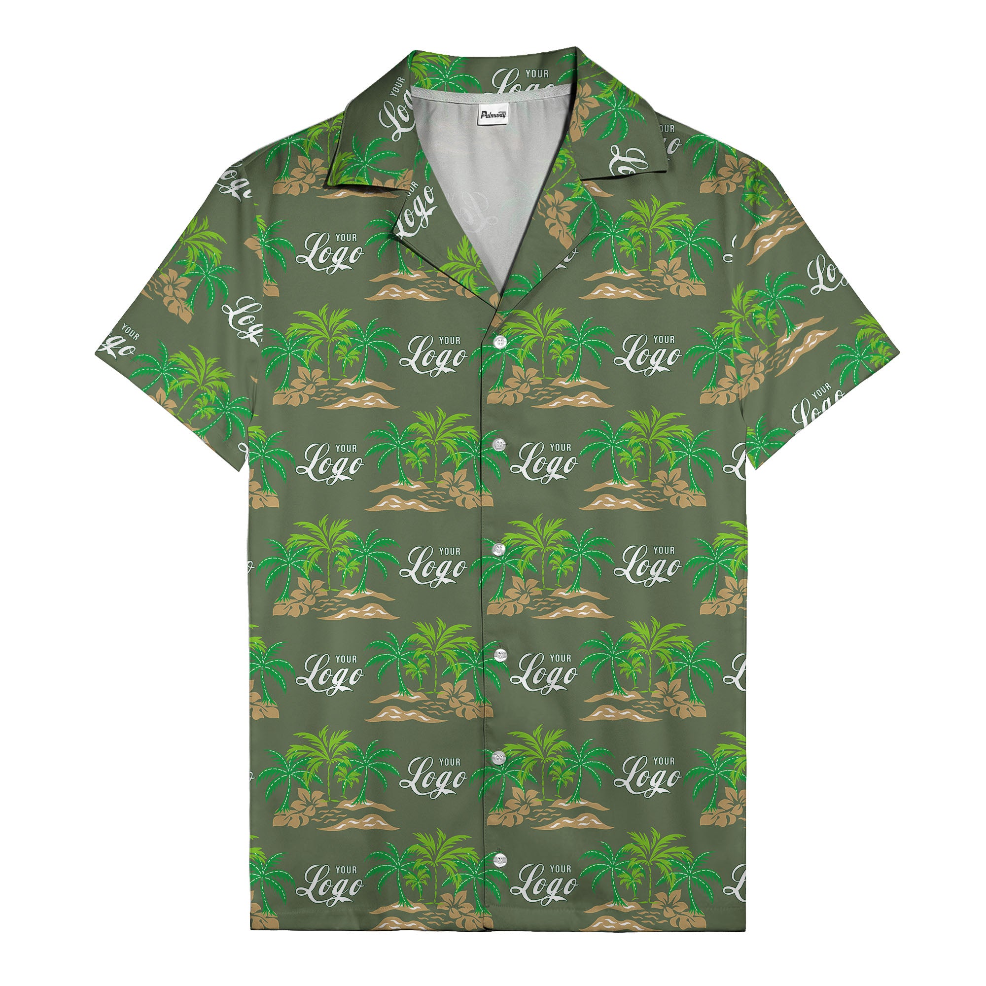 vintage palm tree oasis with monogrammed logo repeat hawaiian shirt