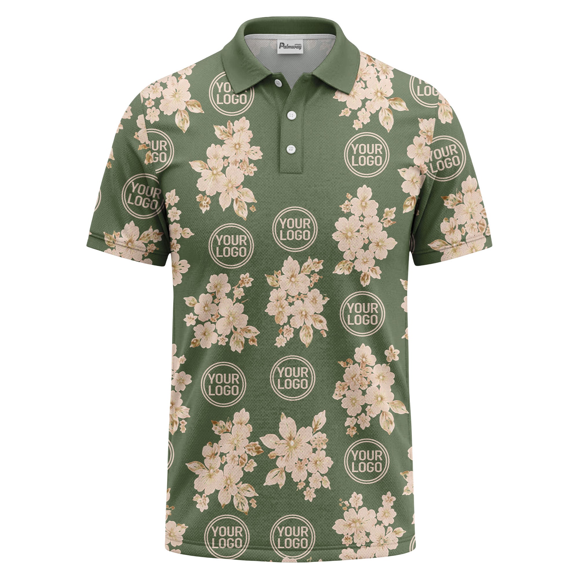 watercolor cherry blossom custom logo repeat polo shirt in black