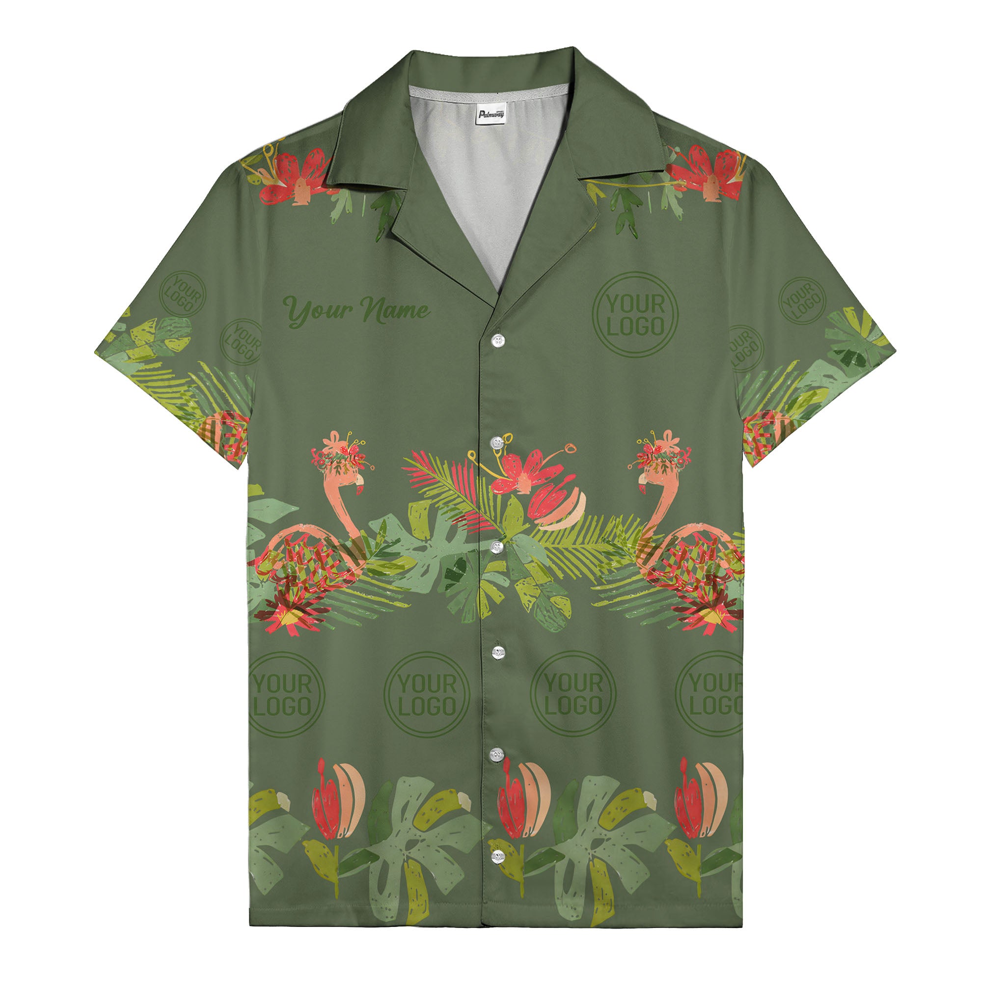 watercolor flamingo palm tropical flowers black hawaiian shirt
