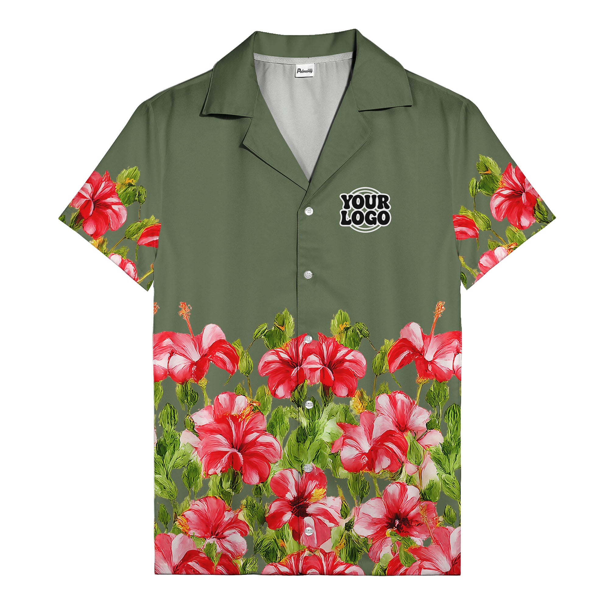 watercolor hibiscus & leaf aloha hawaiian shirt for men
