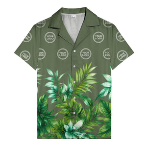 watercolor palm fronds & monogram logo repeat hawaiian shirt