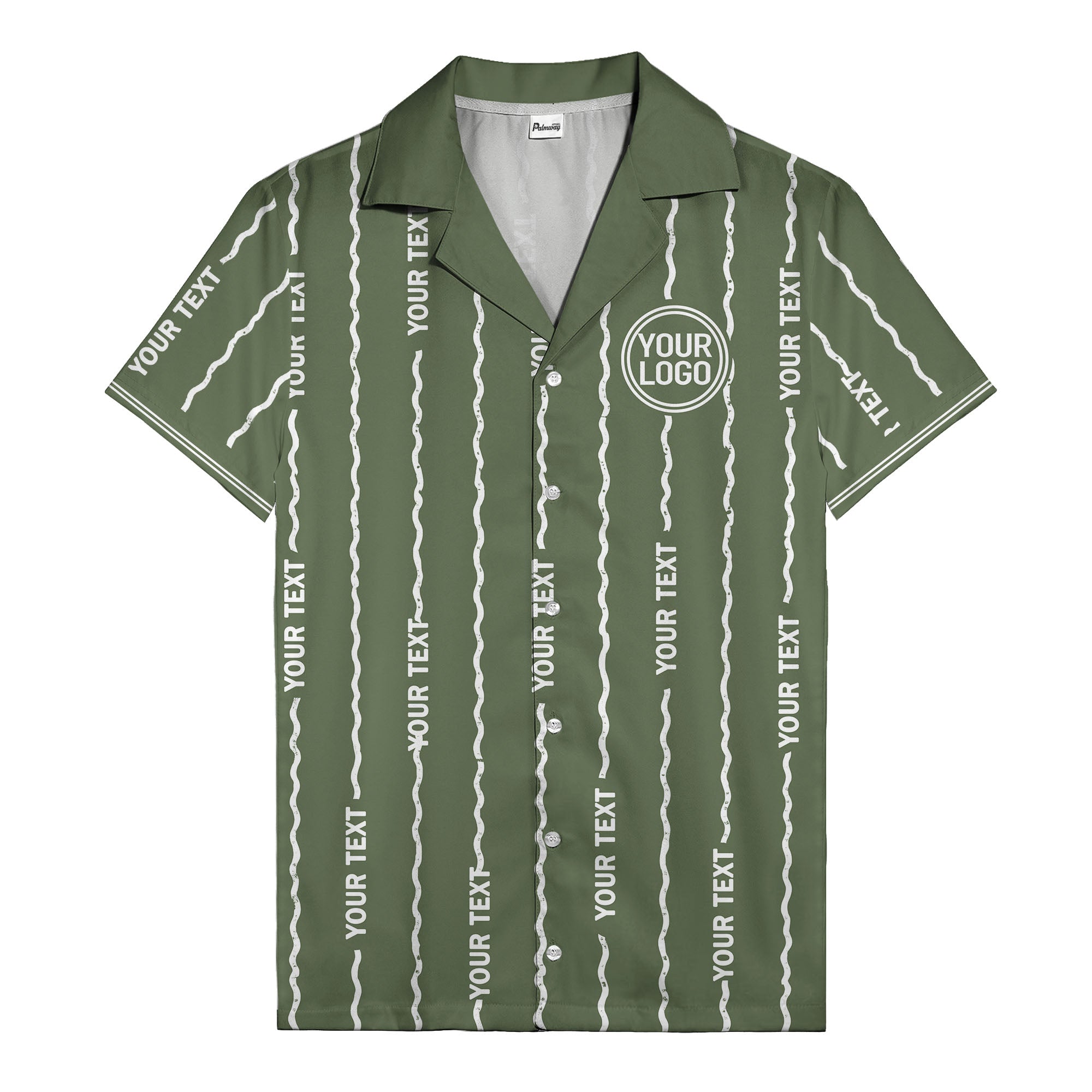 wavy line personalized hawaiian shirt with custom text & logo