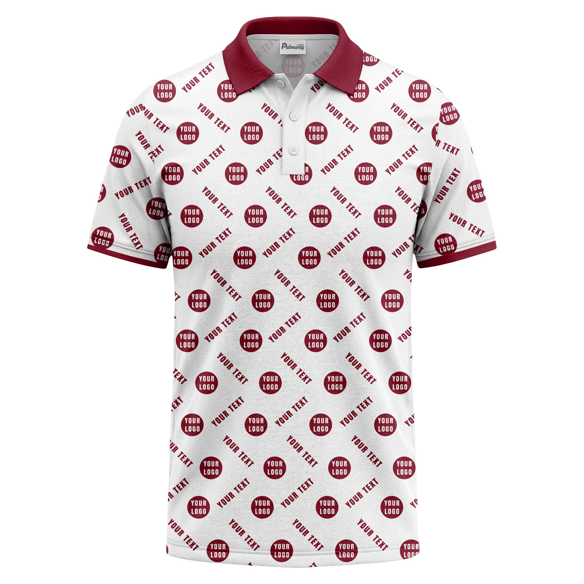 your name & logo repeat pattern all over print custom polo shirt