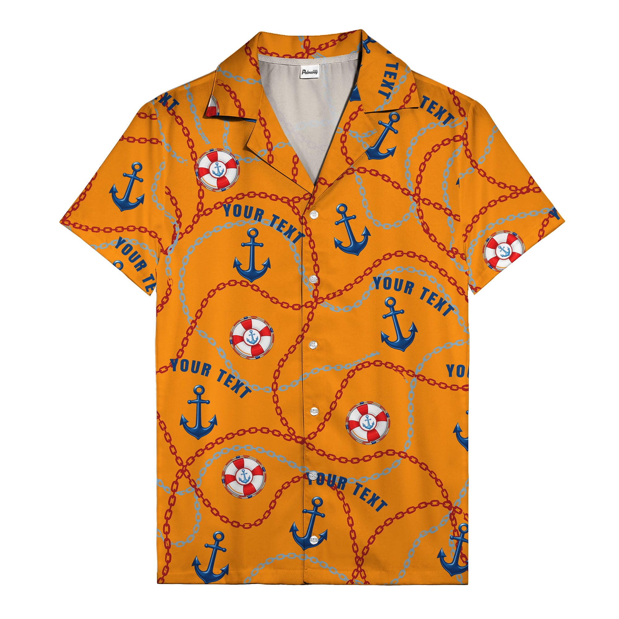 anchors lifebuoys chain link pattern nautical hawaiian shirt