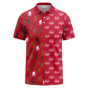 bigfoot golfers silhouette club pattern black polo shirt for men