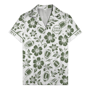black hibiscus flowers & football silhouettes hawaiian shirt for men