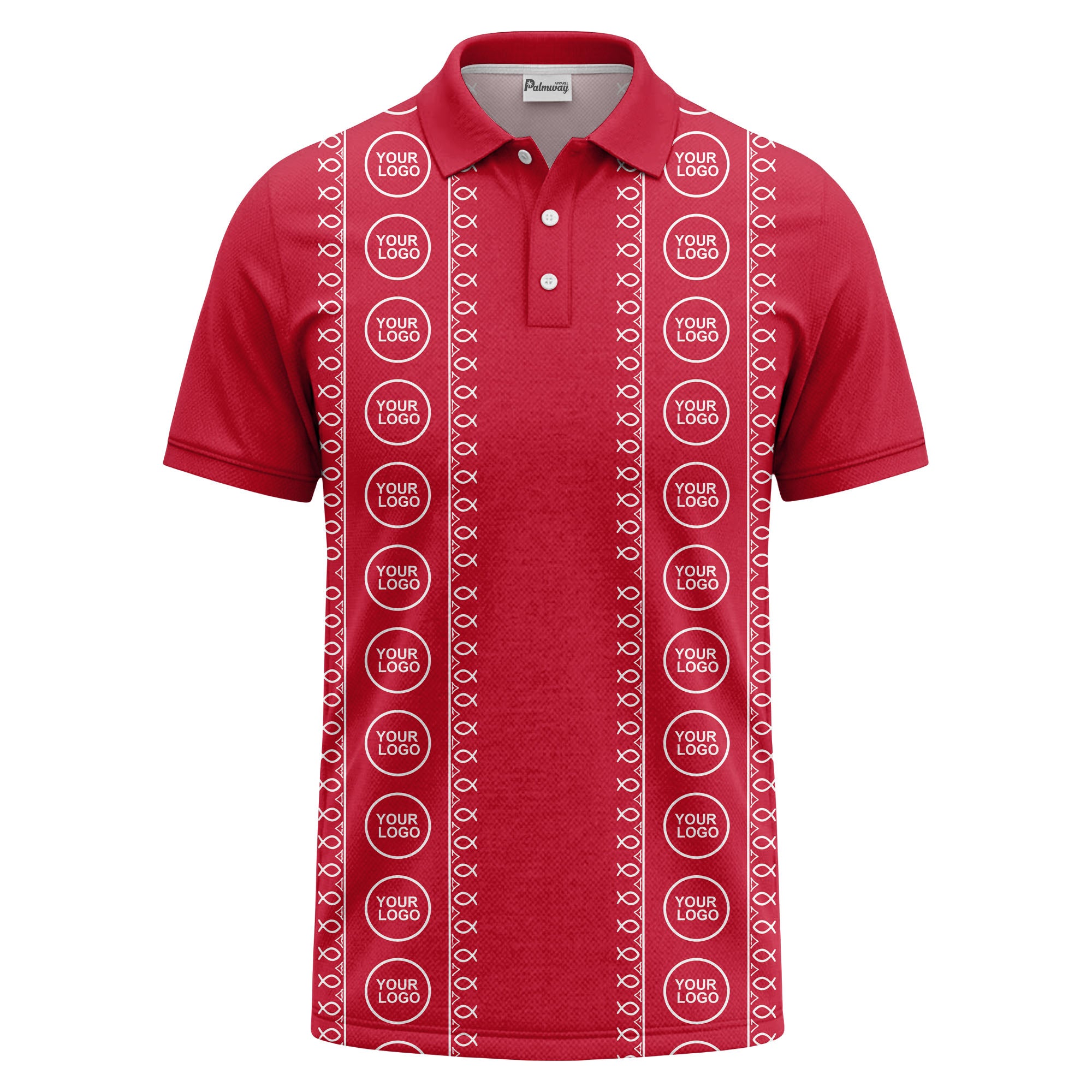 black white fish symbol repeat pattern golf polo shirt