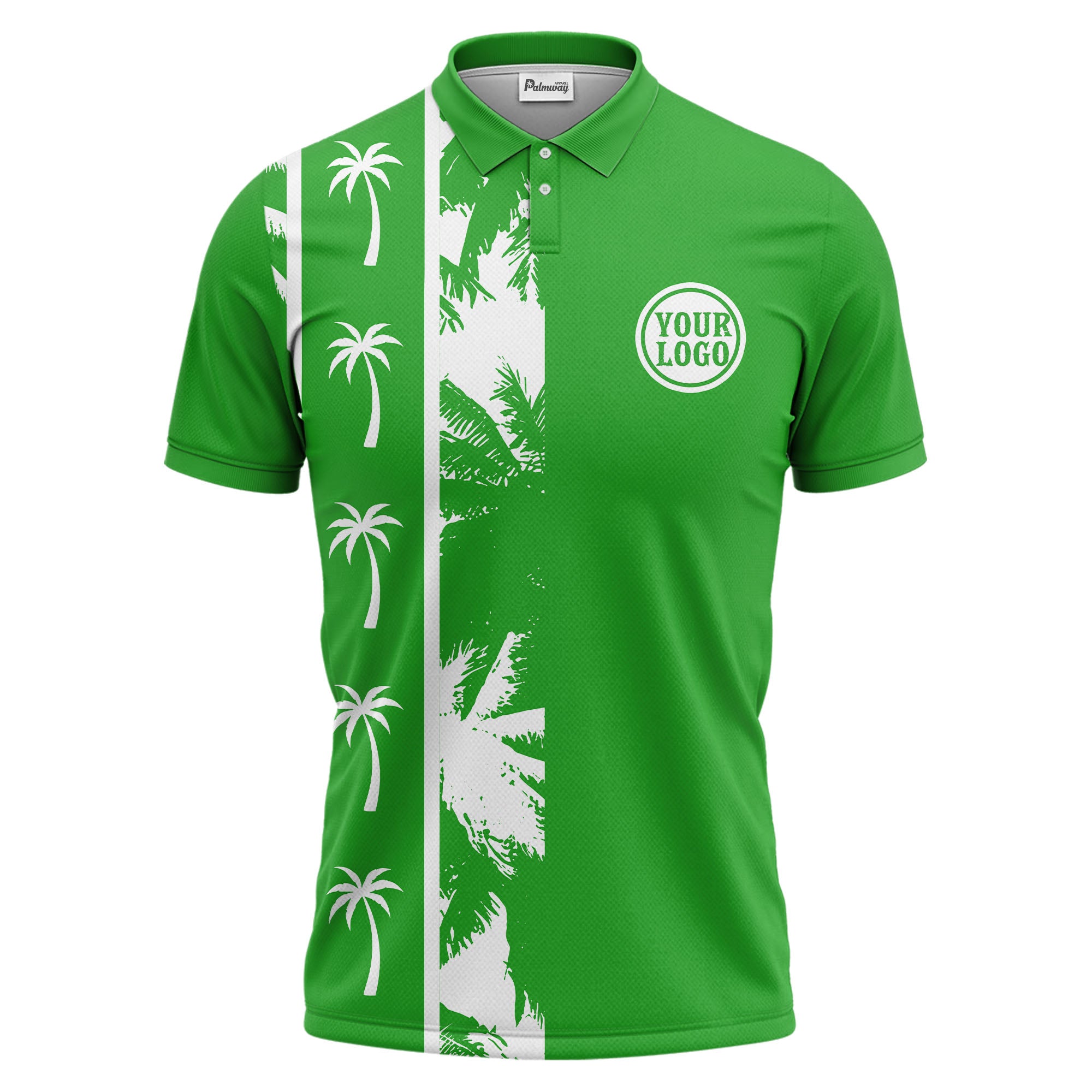 black white palm tree silhouette vertical stripe polo shirt for men