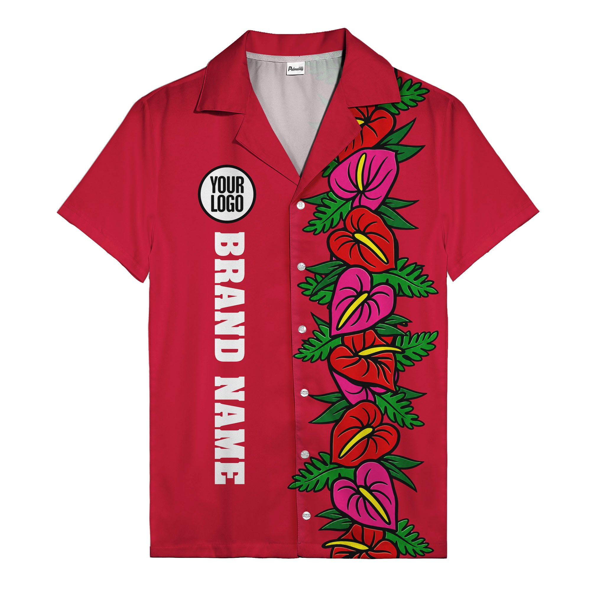 coral anthurium blooms & emerald leaf stripes hawaiian shirt for men