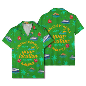 cruise ship & palm fronds watercolor vacation memories hawaiian shirt