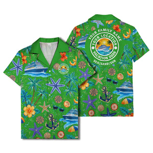 cruise ship palm trees starfish watercolor hawaiian shirt