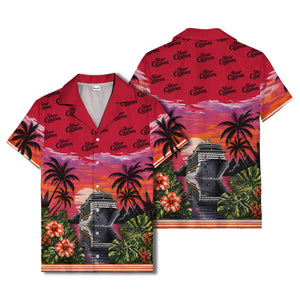 cruise ship sunset palm trees hibiscus flowers hawaiian shirt for men