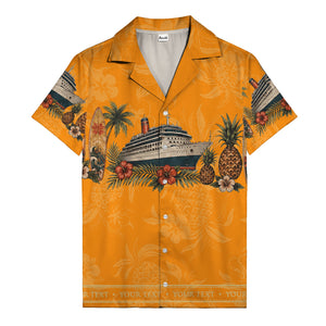 cruise ship surfboard pineapple palm hibiscus hawaiian shirt