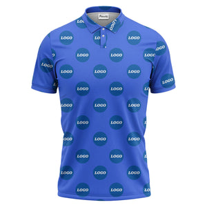 custom color logo polo shirt | bold branded repeating pattern