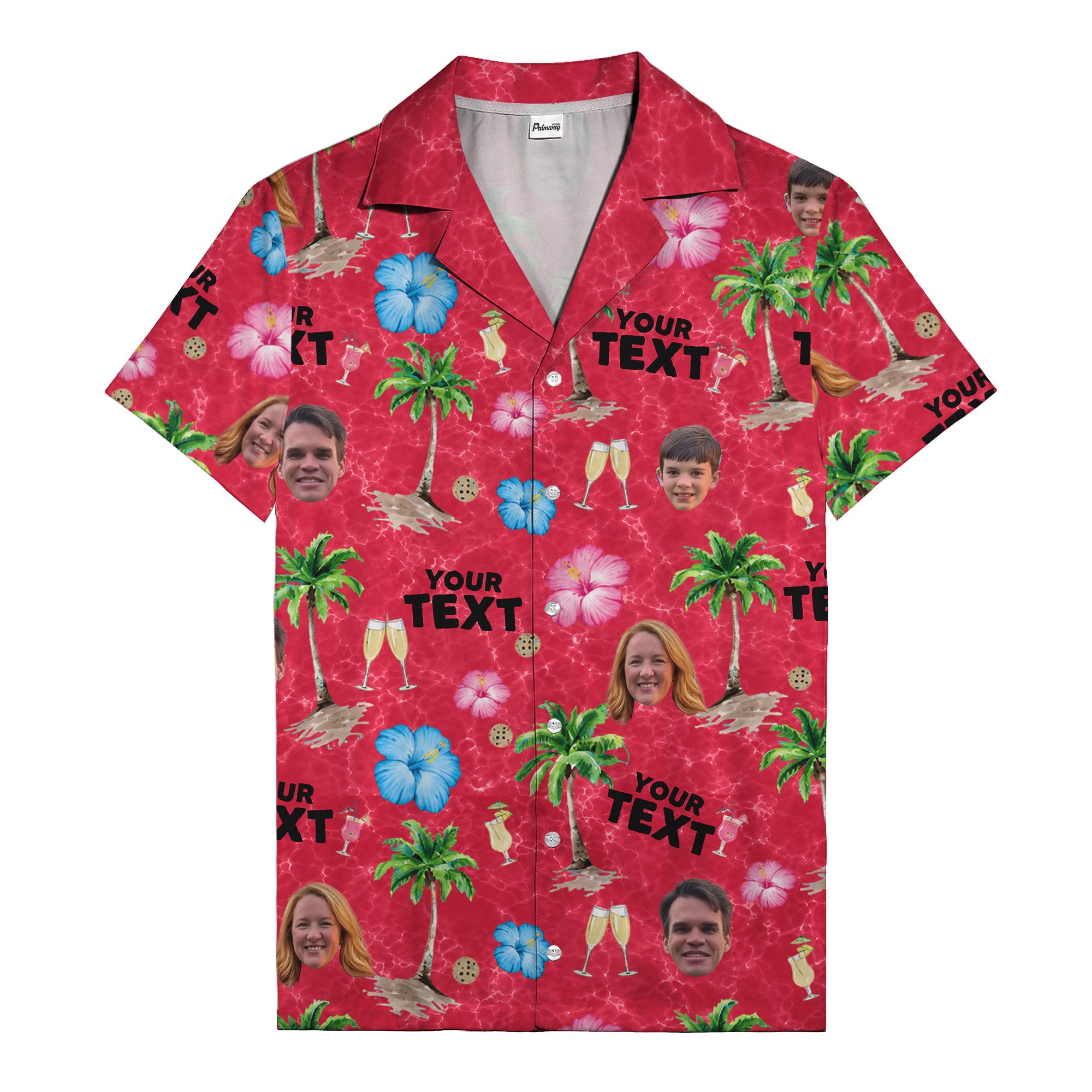 custom faces palm trees hibiscus watercolor hawaiian shirt for men