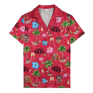 custom faces palm trees hibiscus watercolor hawaiian shirt for men