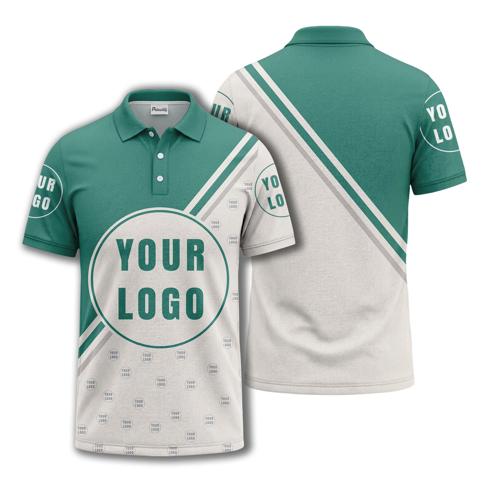 custom logo circles & diagonal stripes all over print polo shirt