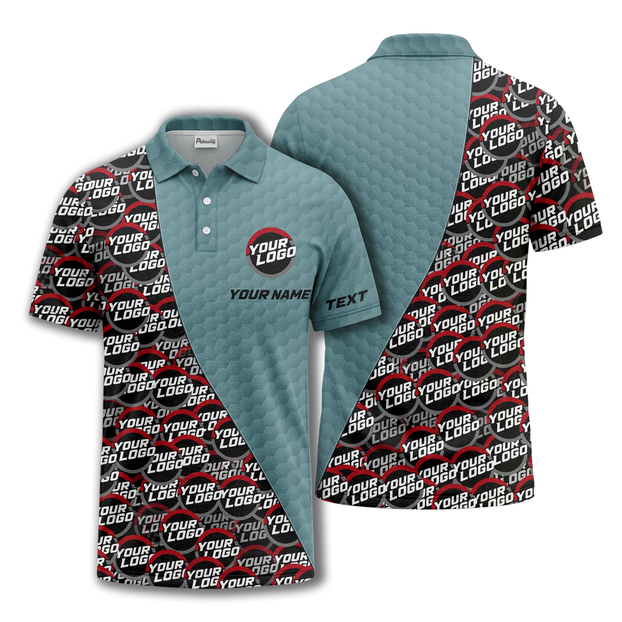 custom logo circles & hexagons grid polo shirt for men