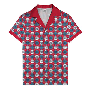 custom logo diamond grid pattern hawaiian shirt for men