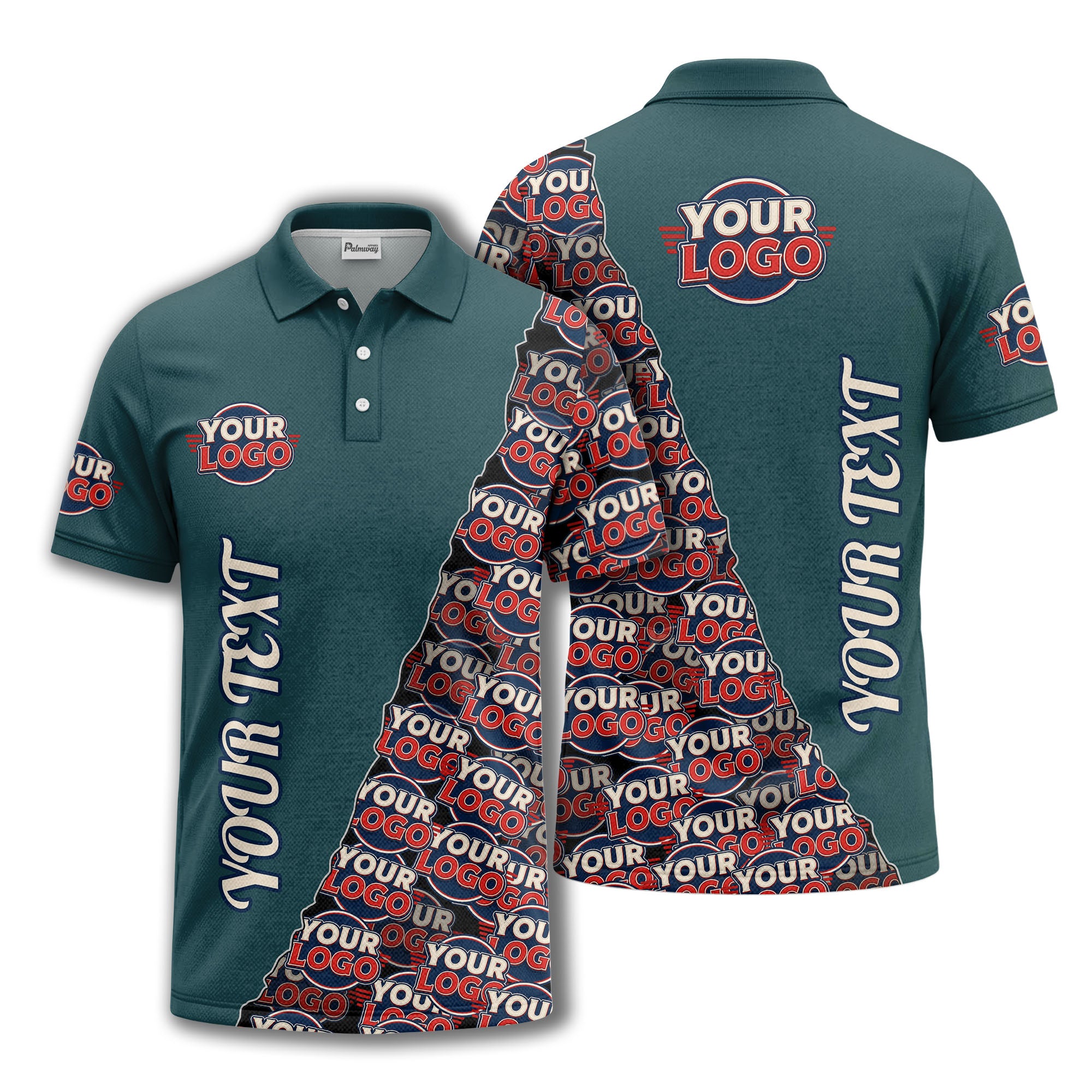 custom logo repeat vertical text pattern personalized polo shirt