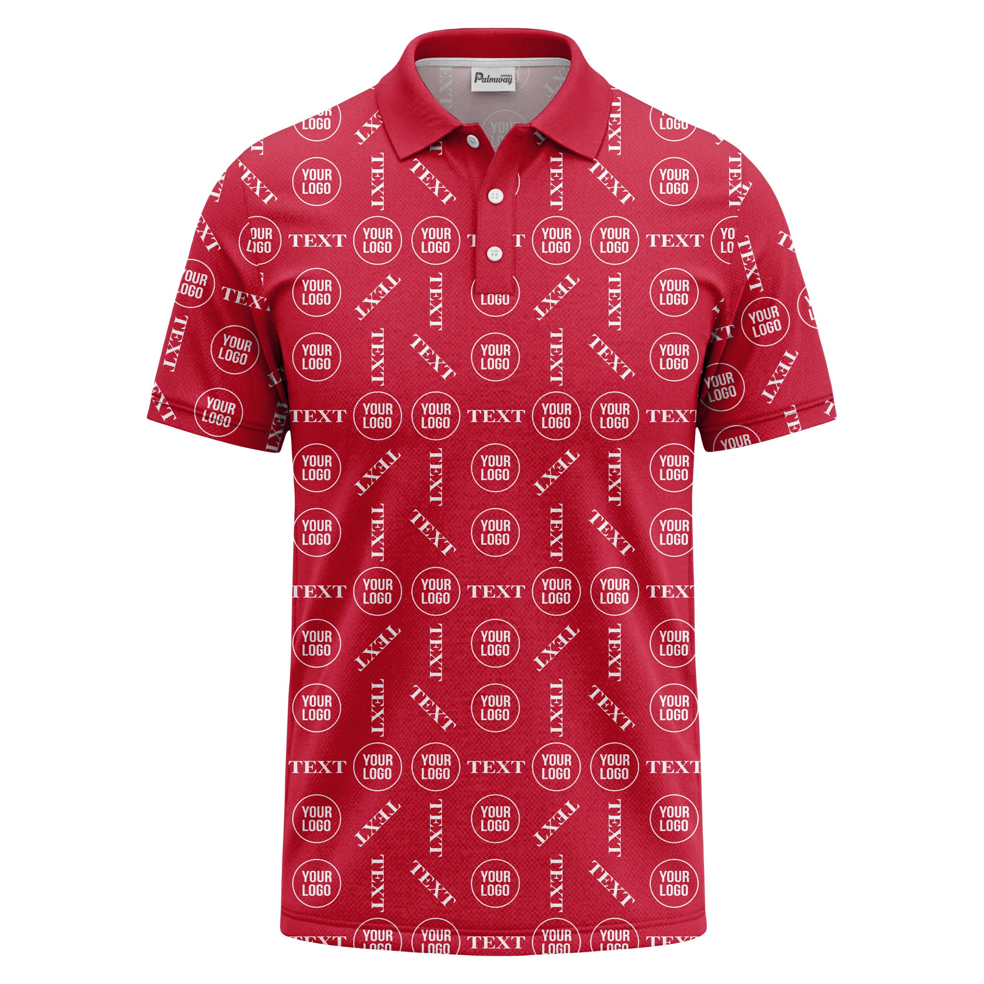custom logo & text repeat all over print polo shirt
