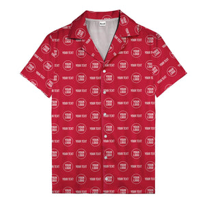custom logo & text repeat pattern black hawaiian shirt for men