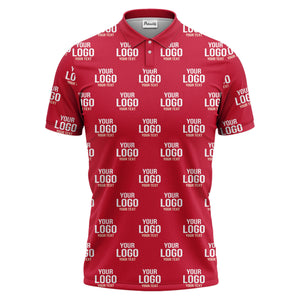 custom logo & text repeat pattern black white gold polo shirt