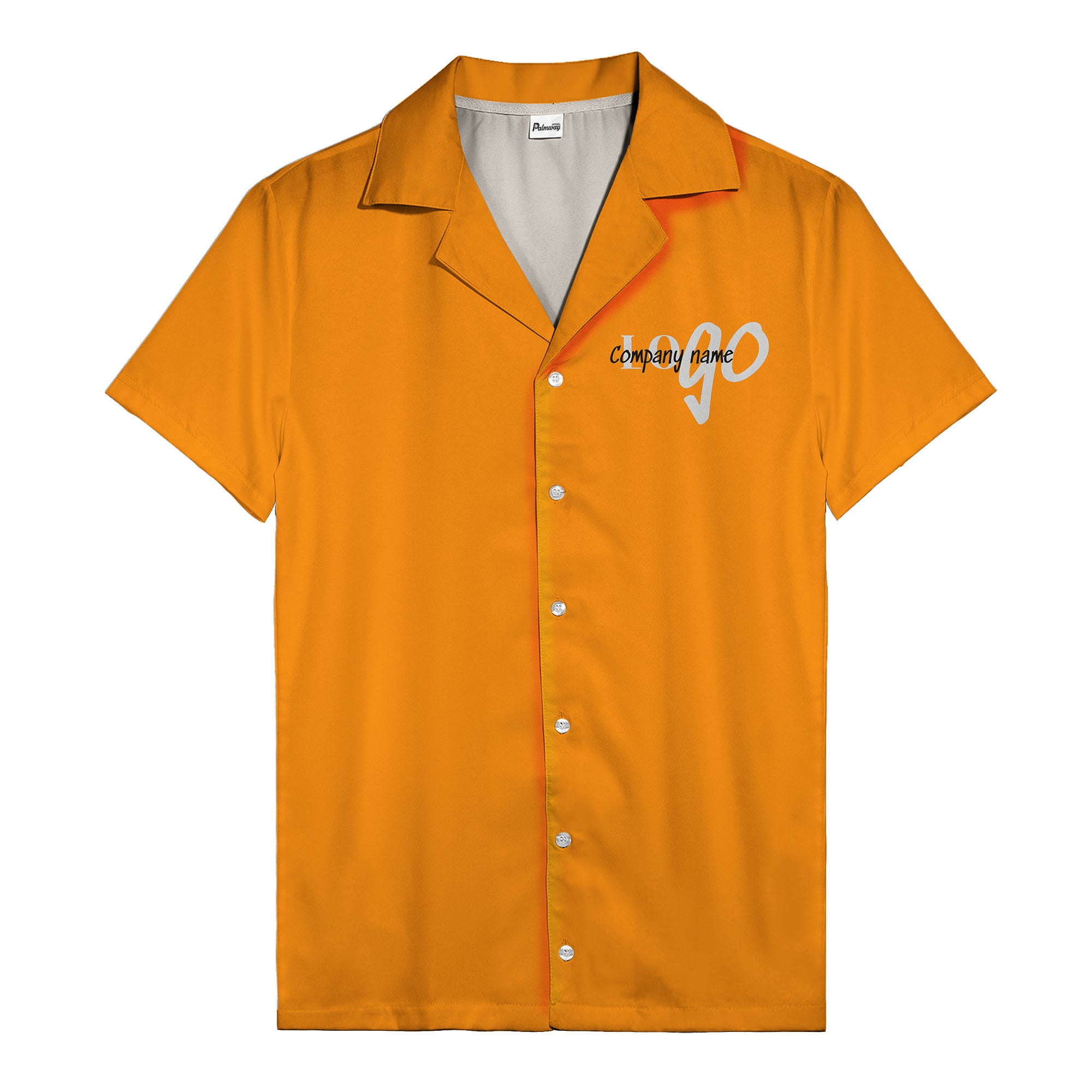custom logo typography on solid black minimalist modern hawaiian shirt