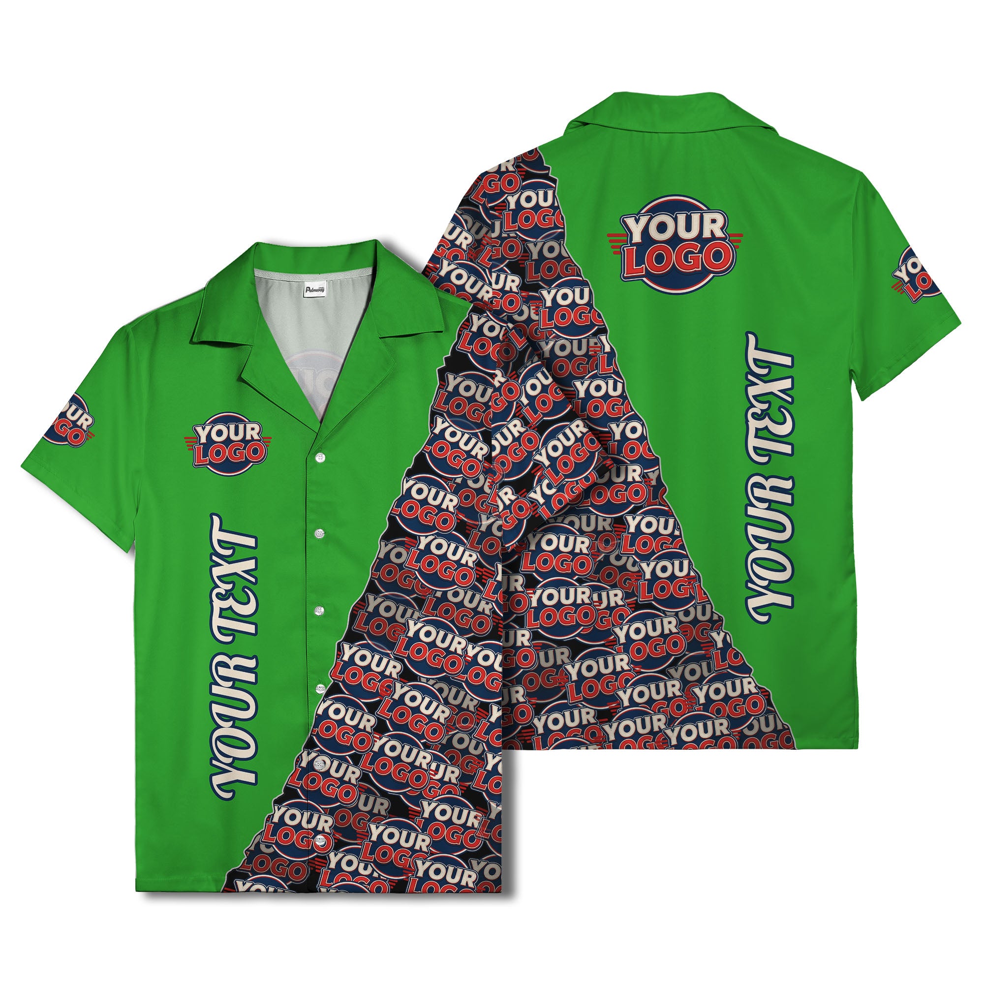 custom logo & vertical text repeat pattern hawaiian shirt