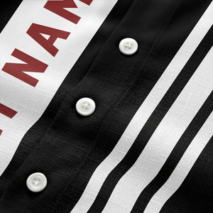 Custom Team Logo Striped Maroon Black White Hawaiian Shirt For Men