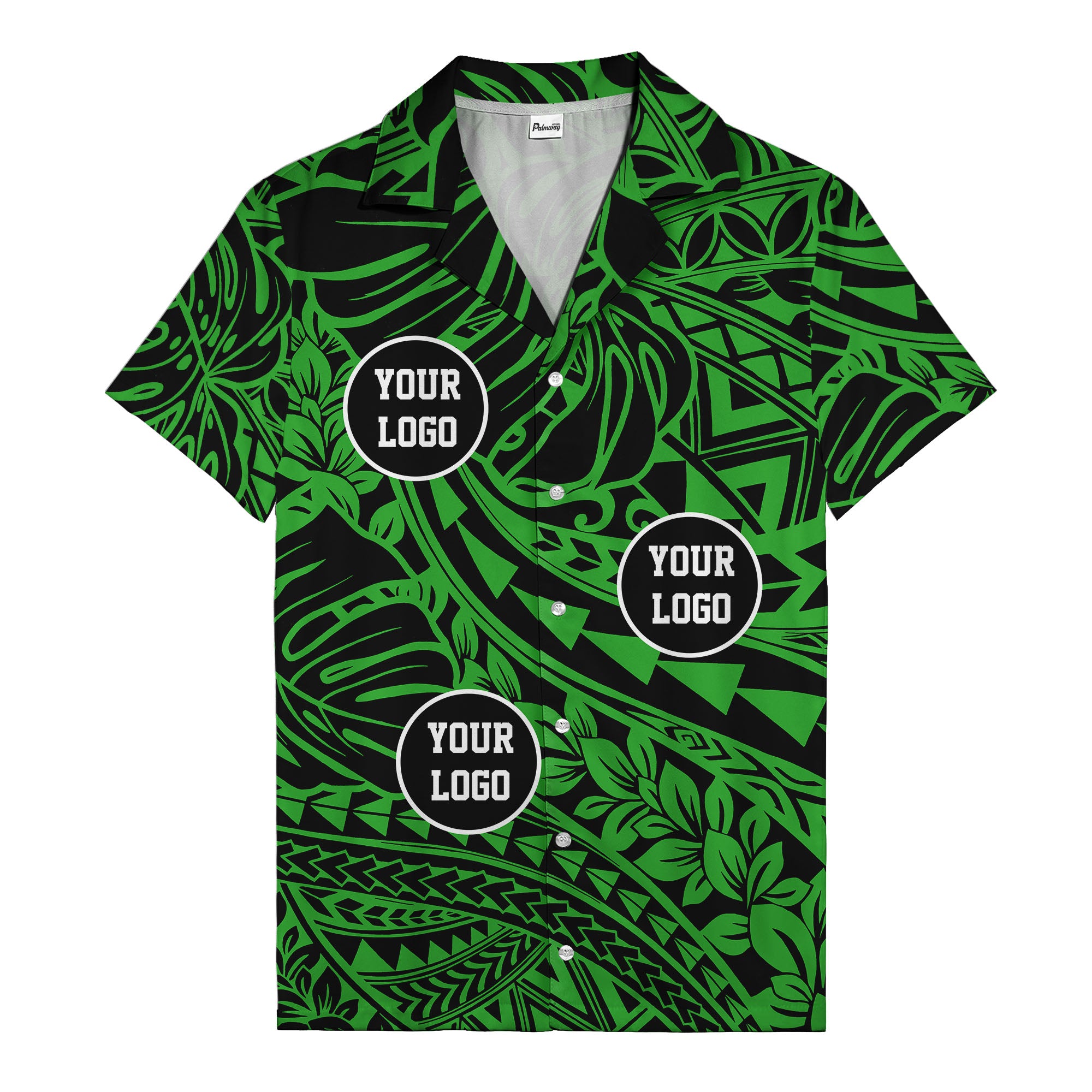 customizable logo circles pattern black hawaiian shirt for men
