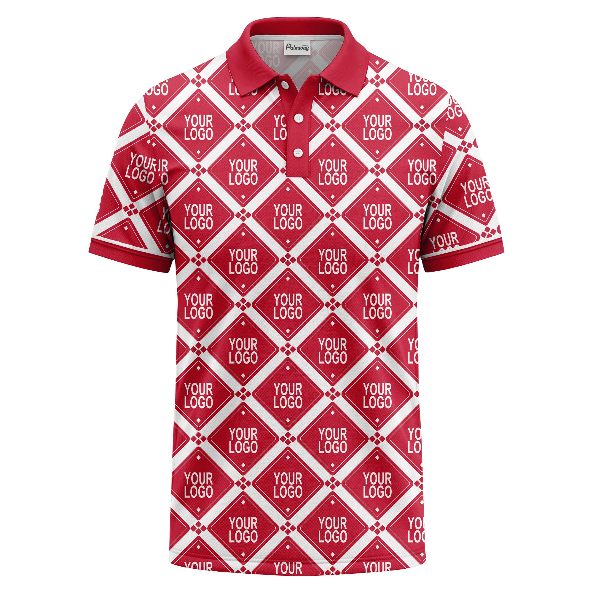 diamond grid logo repeat all over print polo shirt