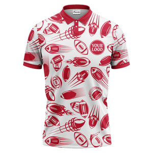 dynamic footballs & speed lines graphic black white sports polo shirt