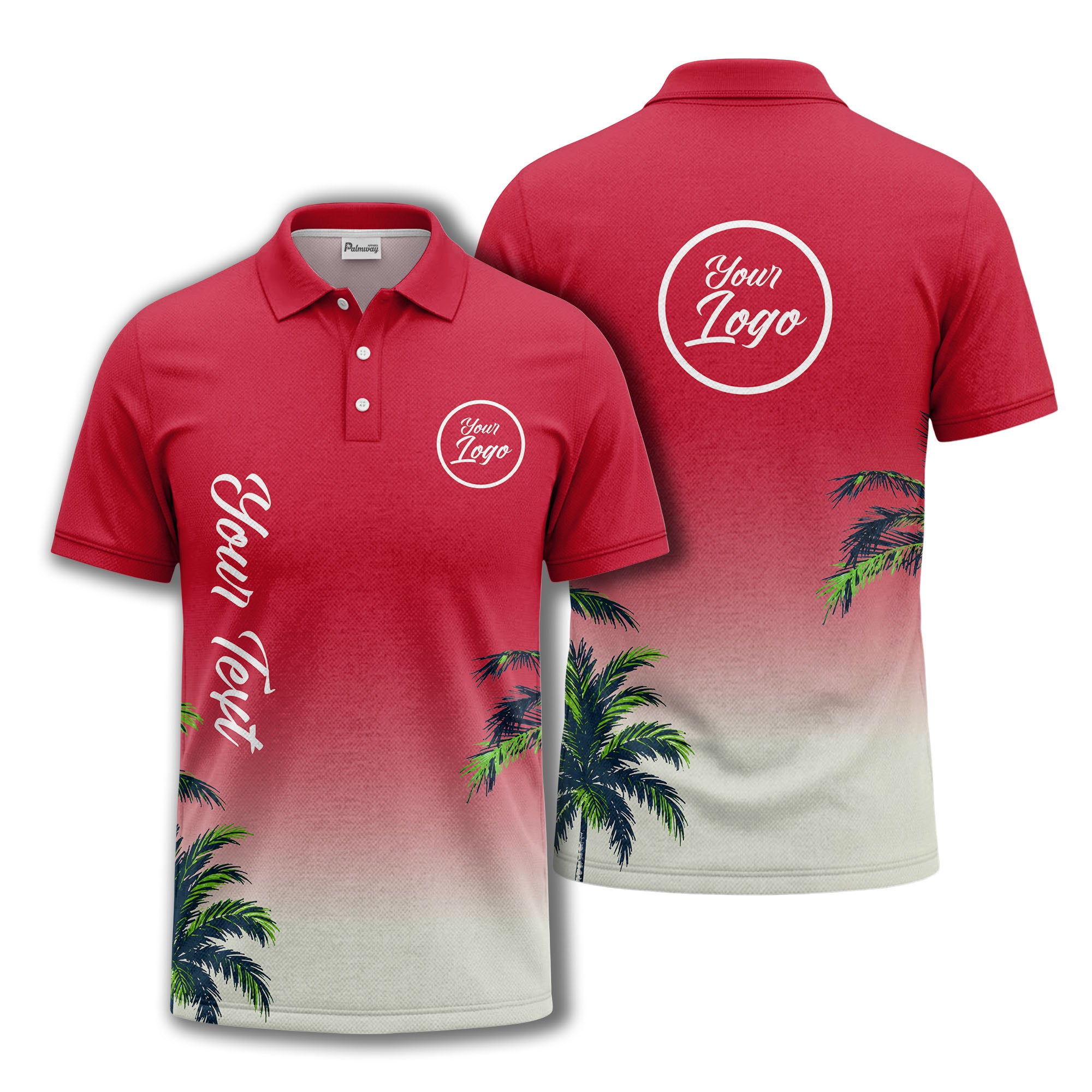 gradient fade palm trees silhouette polo shirt with custom text