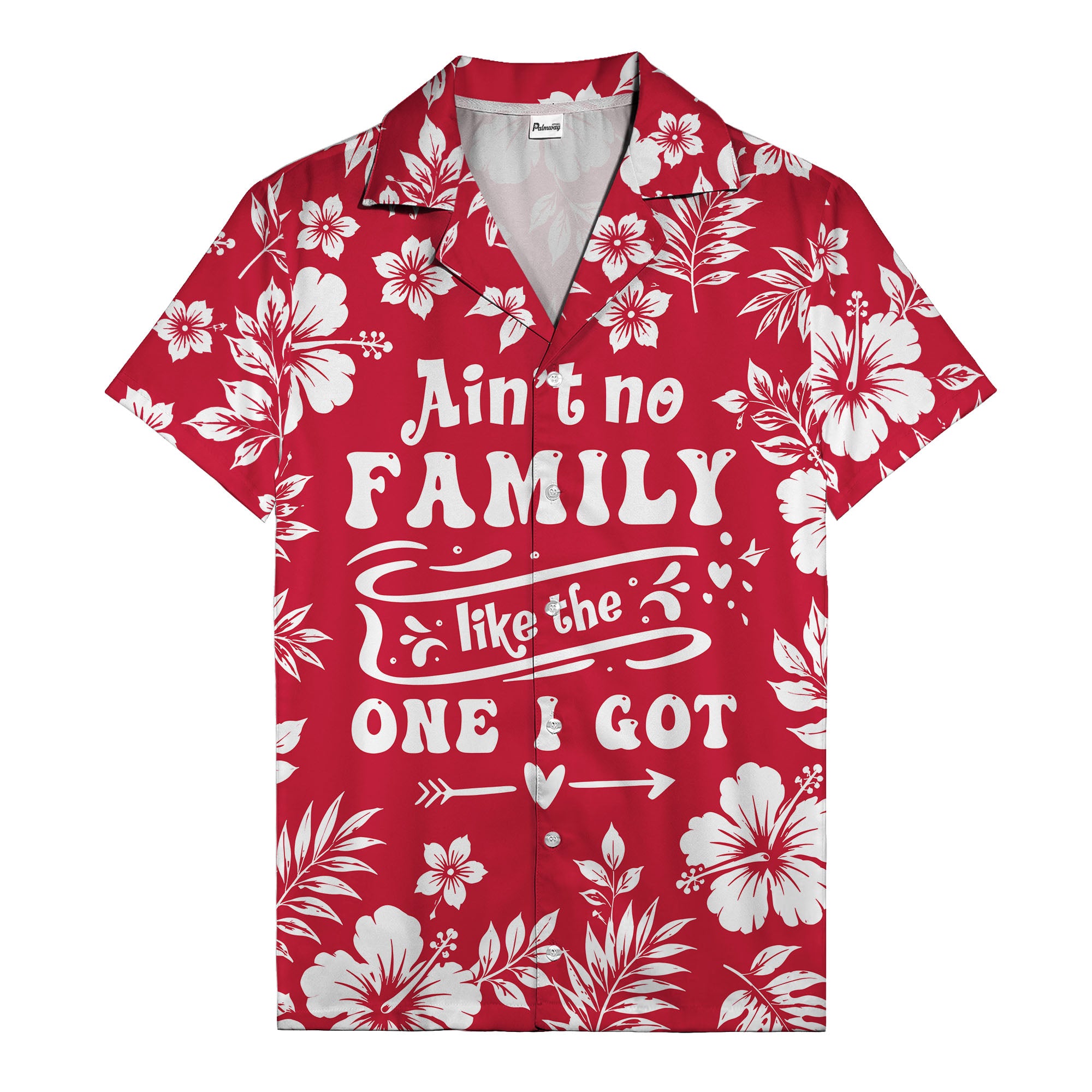 graphic white hibiscus & leaf family tribute hawaiian shirt