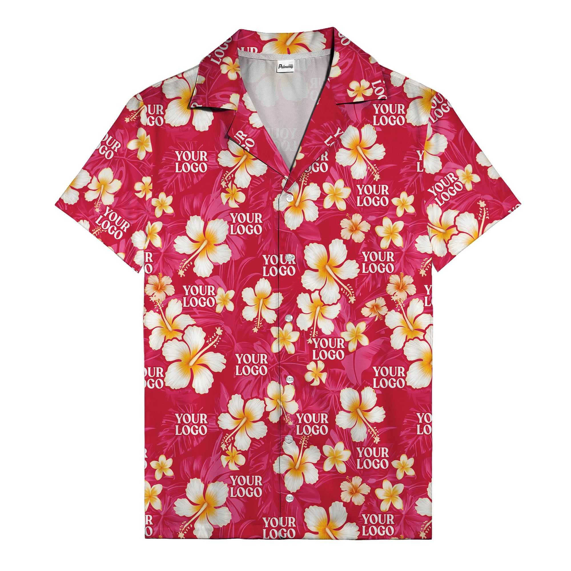 hibiscus & plumeria photoreal hawaiian shirt with customizable logo