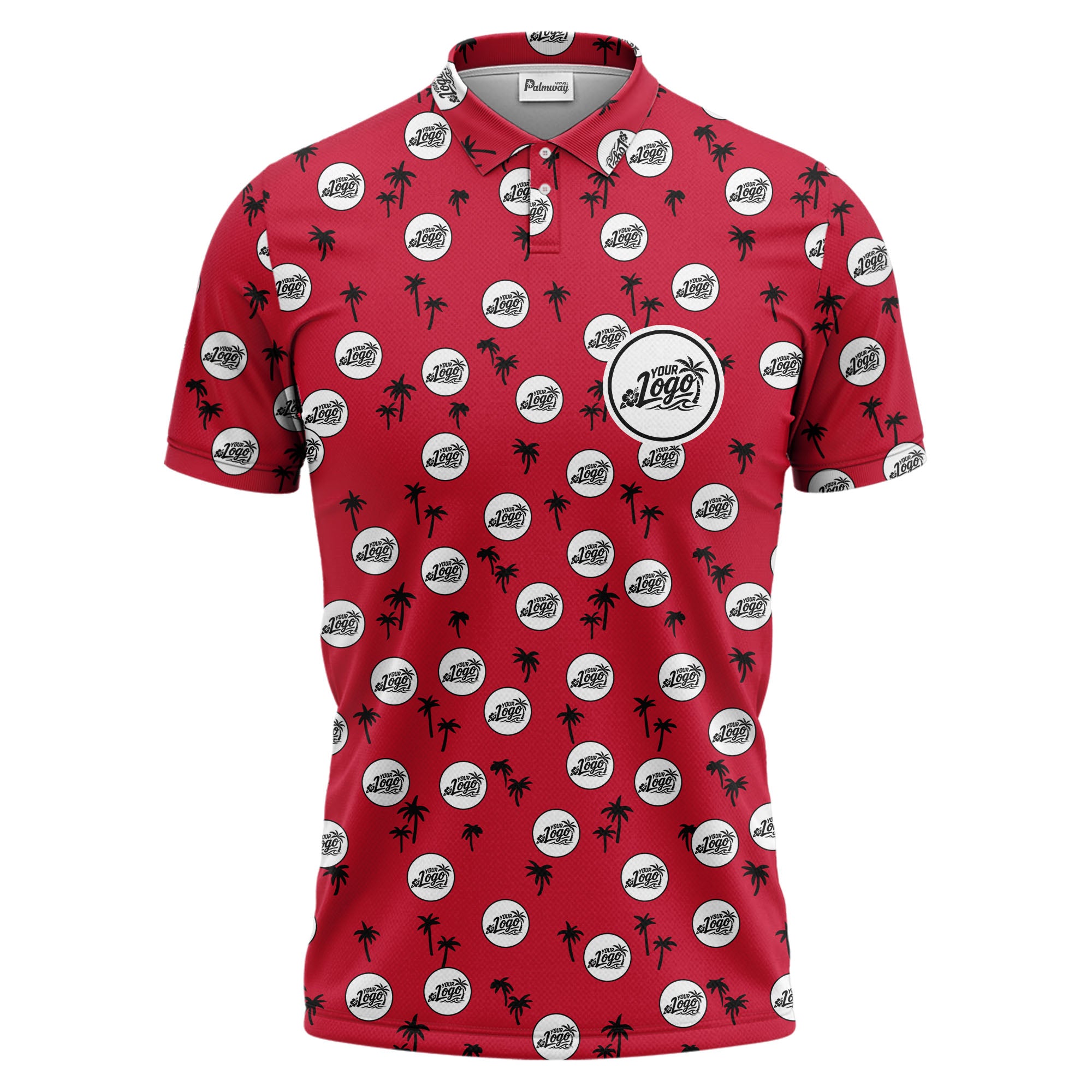 illustrated black tropical palm trees repeating polo shirt for summer beach days
