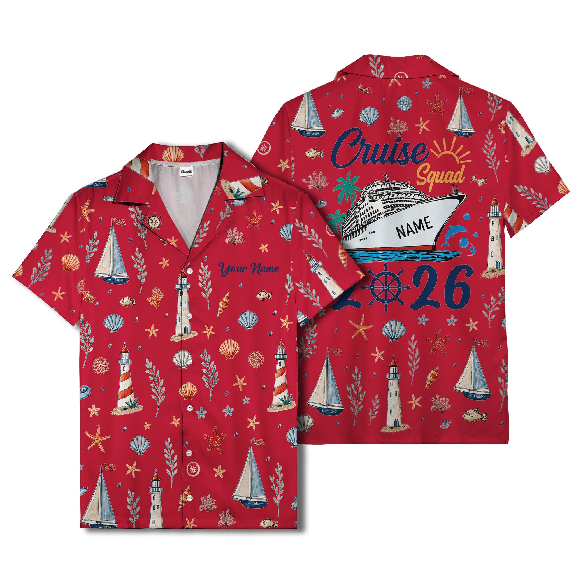 lighthouses sailboats seashells watercolor nautical hawaiian shirt for men