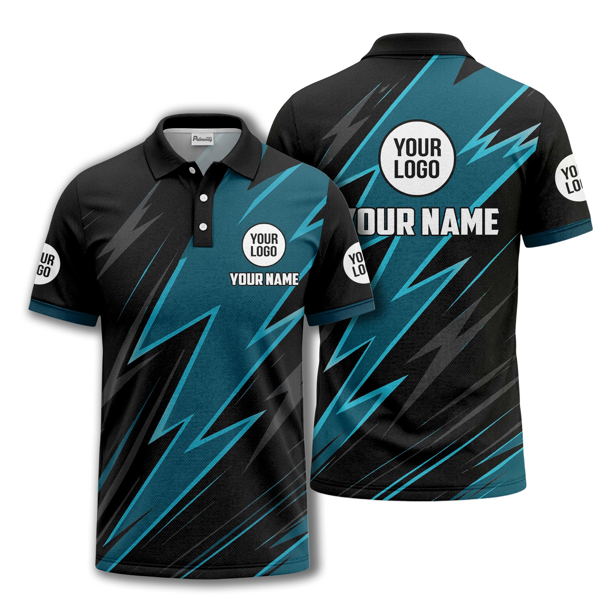 lightning bolt pattern with custom logo and name polo shirt for men