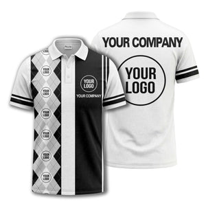 monochrome argyle diamond & custom logo polo shirt