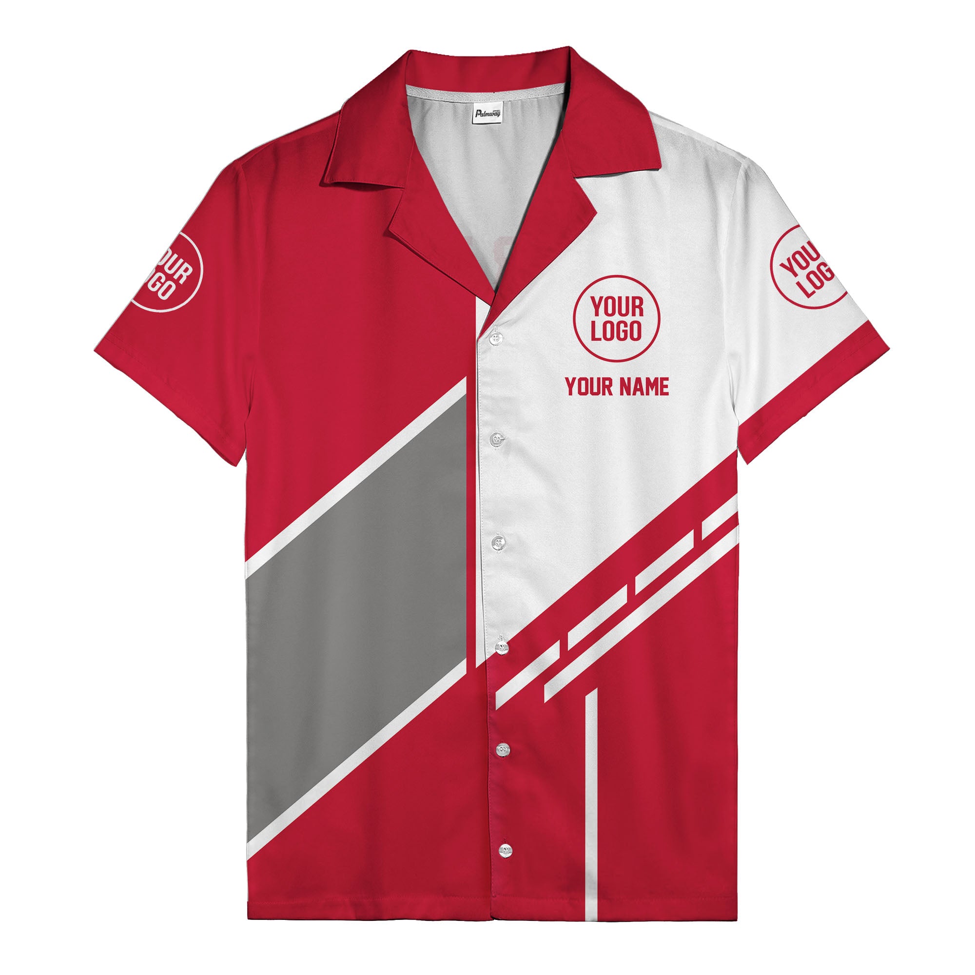 monochrome diagonal stripes & custom logo modern hawaiian shirt