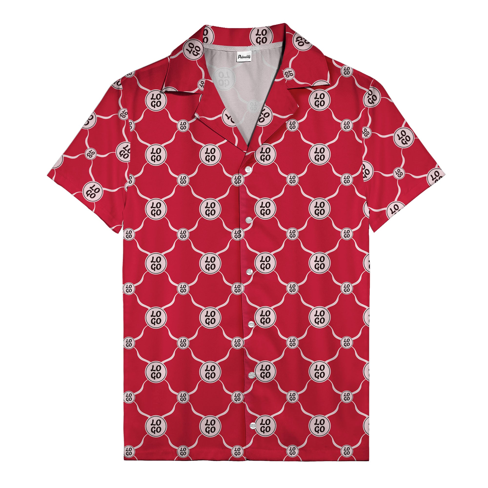 monochrome interlocking circles & logo repeat pattern hawaiian shirt for men