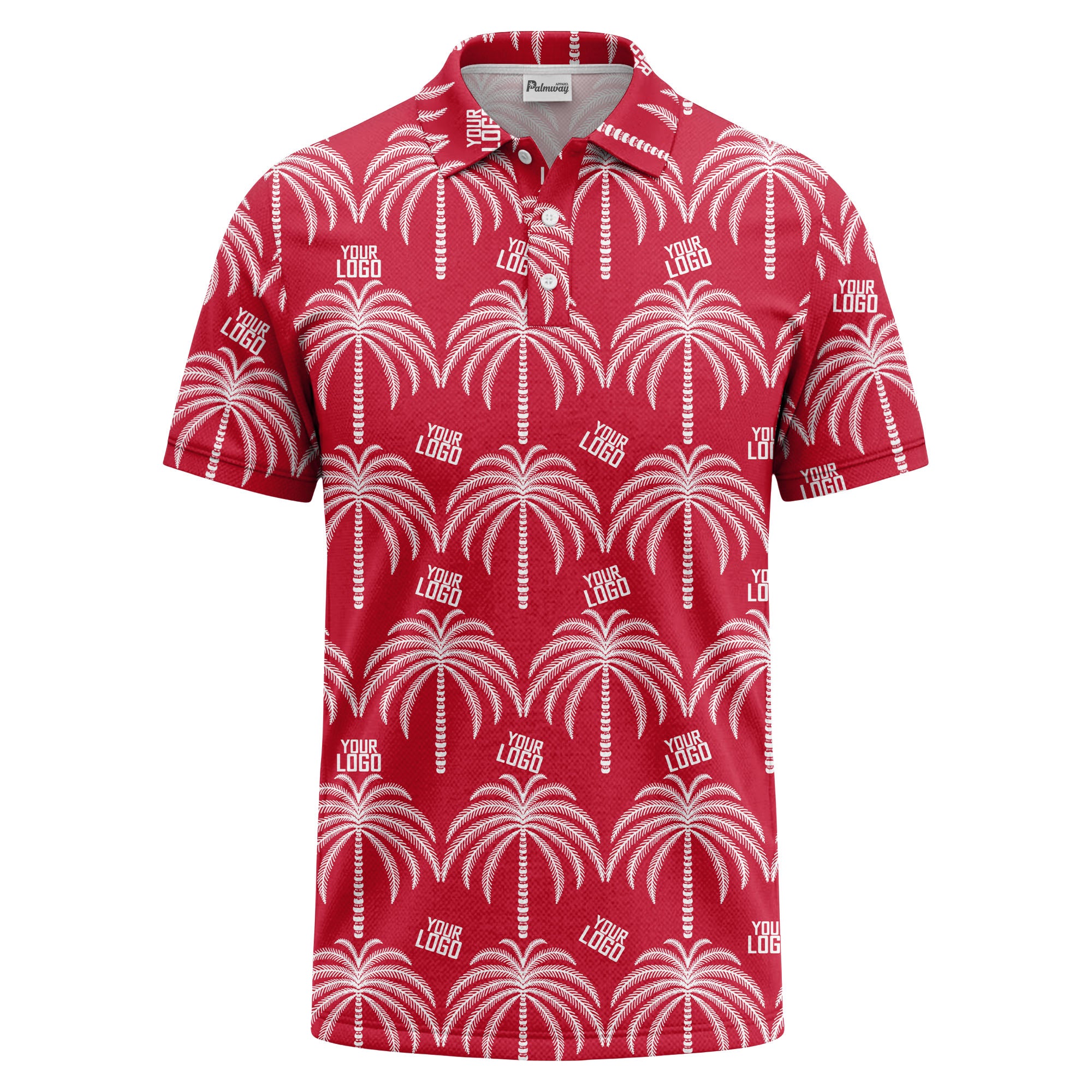 monochrome palm tree logo repeat hawaiian graphic polo shirt