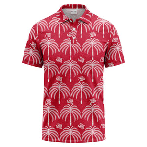 monochrome palm tree logo repeat hawaiian graphic polo shirt