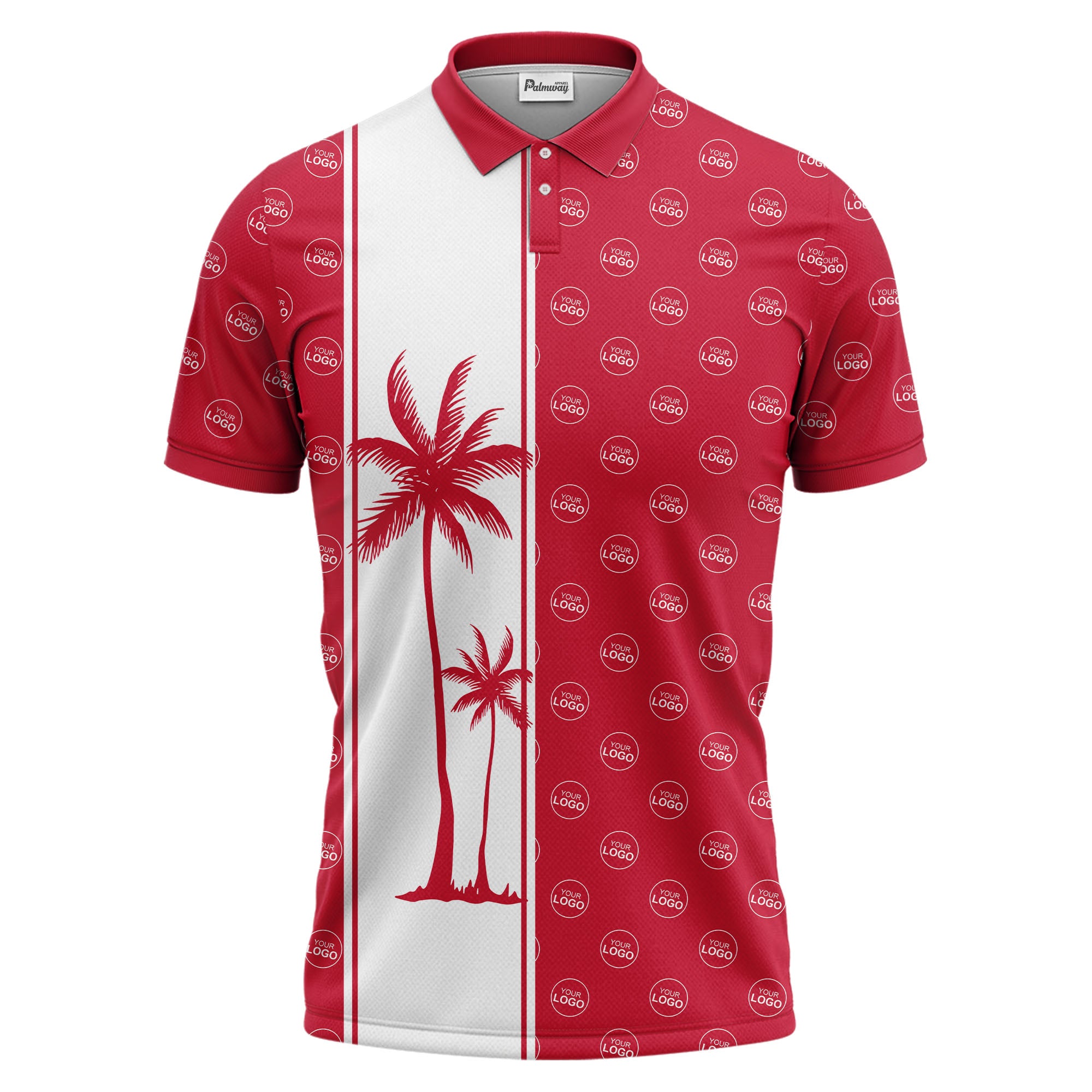 monochrome palm tree silhouette & logo repeat polo shirt