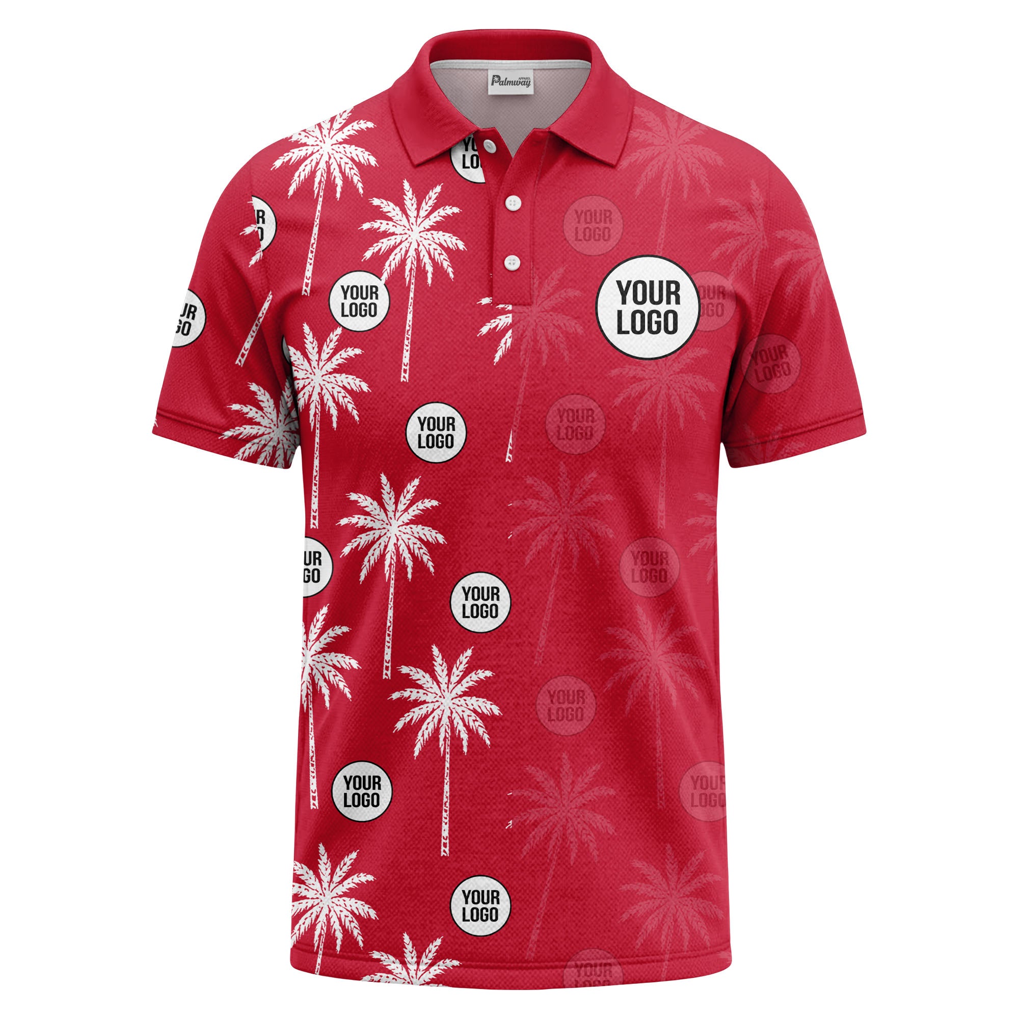 palm trees & custom logo circle repeat graphic polo shirt