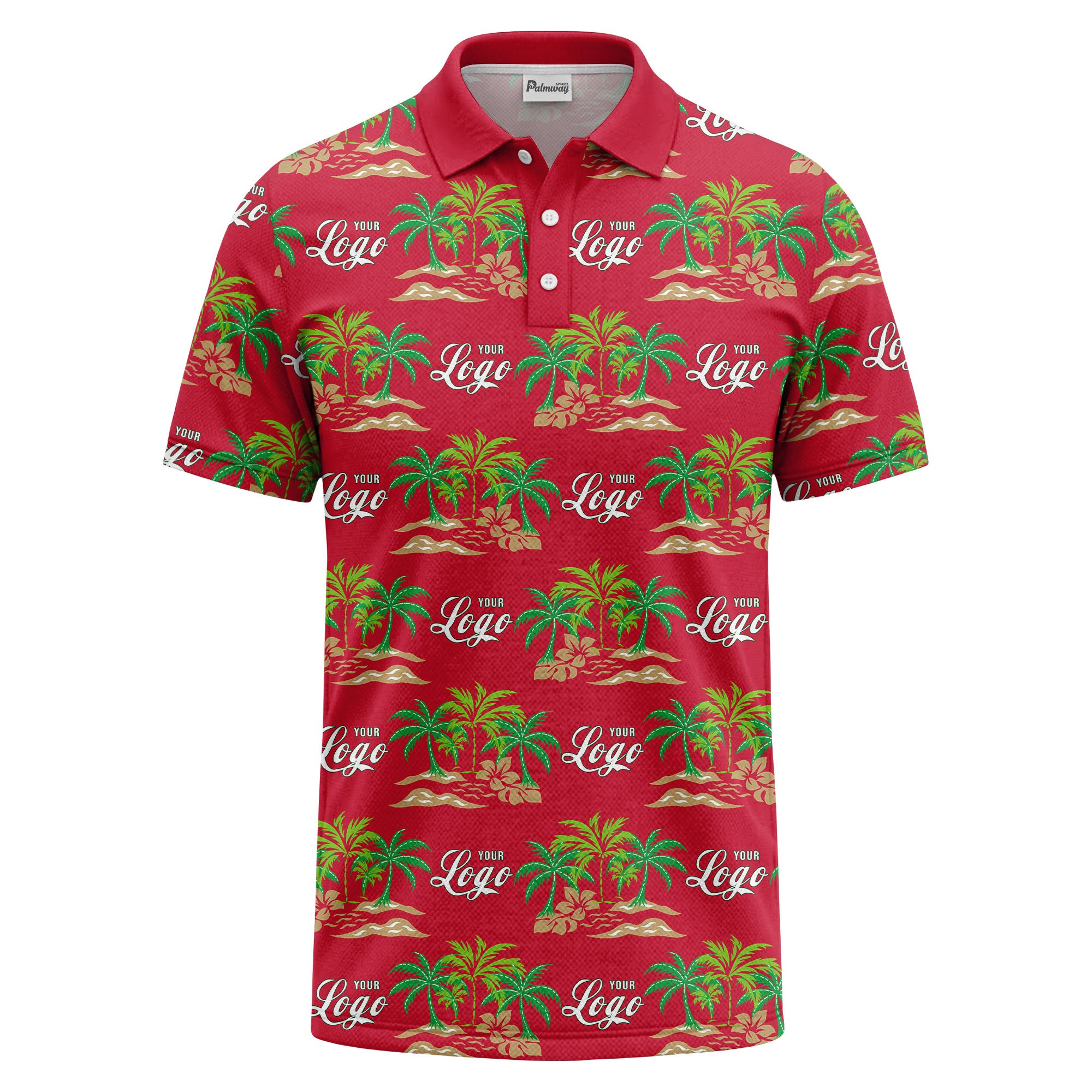 palm trees island scene repeat graphic polo shirt for men